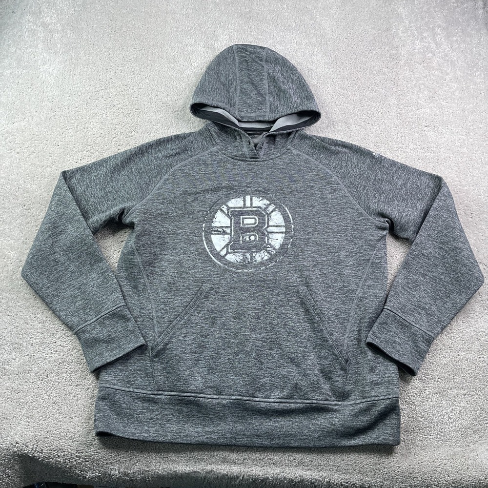 Boston Bruins Hoodie Mens XL Gray Fleece Adidas ClimaWarm Pullover Sweatshirt
